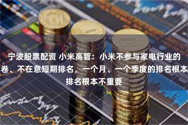 宁波股票配资 小米高管：小米不参与家电行业的价格内卷、不在意短期排名，一个月、一个季度的排名根本不重要